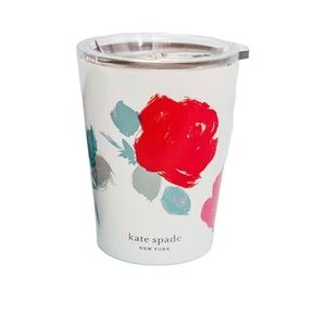 KATE SPADE BRUSHY ROSE 12oz INSULATED STAINLESS STEEL TRAVEL CUP WITH LID